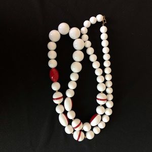 White and Red Long Beaded Chunky Necklace